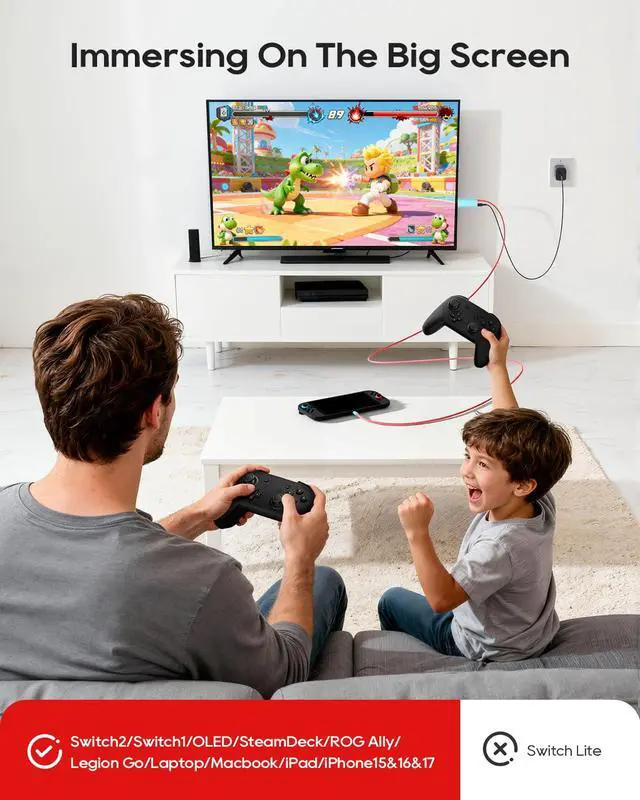 Alt view image 2 of 6 - Portable Dock 4K with 65W Charger & 6.5' HDMI for Nintendo Switch 2/1/OLED/Steam Deck/ROG Ally/Legion Go/Laptop etc. Travel Docking Station TV Accessories, USB-C Charging Cable, AC Adapter Power Cord