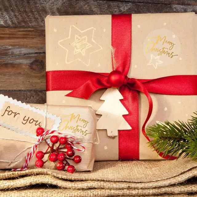 Alt view image 5 of 7 - 1000 Pcs Clear Merry Christmas Stickers Roll Gold Foil Xmas Seal Stickers Self-Adhesive Label Decals for Winter Holiday Envelope Invitation Card Gift Decor, 6 Designs