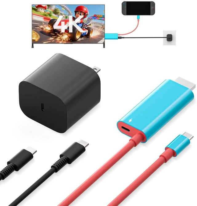 Main image of Portable Dock 4K with 65W Charger & 6.5' HDMI for Nintendo Switch 2/1/OLED/Steam Deck/ROG Ally/Legion Go/Laptop etc. Travel Docking Station TV Accessories, USB-C Charging Cable, AC Adapter Power Cord