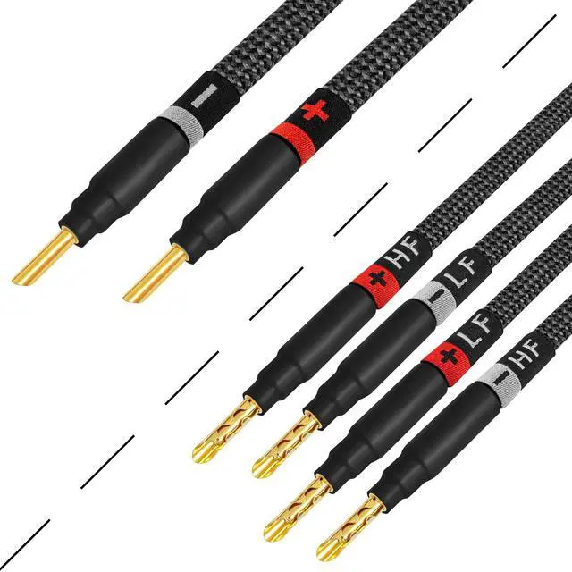 Alt view image 4 of 6 - 6 Foot Ultimate - 9 AWG - Ultra-Pure OFC - Premium Audiophile HiFi Bi-Wire Single Speaker Cable for Center Channel with Eminence Gold Banana Plugs & Carbon Tweed Jacket