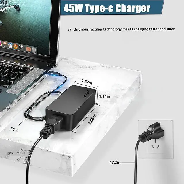 Alt view image 5 of 6 - 45W USB-C Chromebook Charger Compatible with HP Chromebook Dell Latitude/XPS Acer Asus Lenovo Samsung Laptop;Universal USB C/Type C Power Adapter for More Device Type C Fast Charging