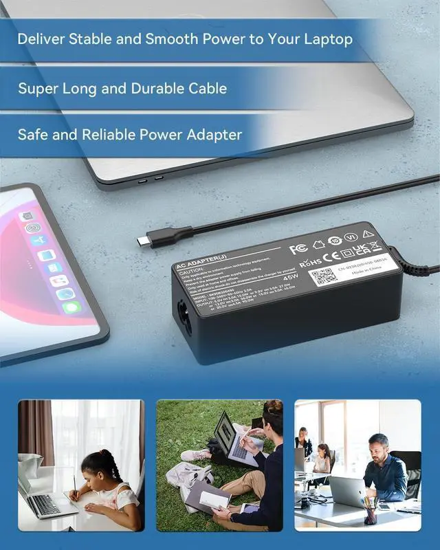 Alt view image 6 of 6 - 45W USB-C Chromebook Charger Compatible with HP Chromebook Dell Latitude/XPS Acer Asus Lenovo Samsung Laptop;Universal USB C/Type C Power Adapter for More Device Type C Fast Charging