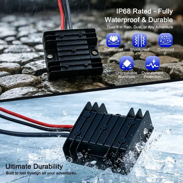 Alt view image 3 of 7 - 12V/24V to 30V 3.5A Step Up Converter for Starlink Mini - Waterproof DC Power Supply with Copper O-Ring Terminals (Black)