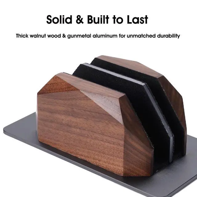 Alt view image 2 of 6 - Walnut Vertical Laptop Stand, Dual Slot Wood Laptop Holder for Desk | Wooden Width Adjustable for MacBook Pro/Air & Universal Laptops, American Black Walnut & Aluminum, Heavy Duty, Handcrafted