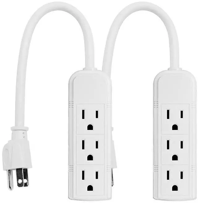 Main image of Uninex PS28E WTv2 Compact Grounded 3-Outlet Power Strip, 1-Foot | Value Pack, ETL Listed, White, 2-Pack