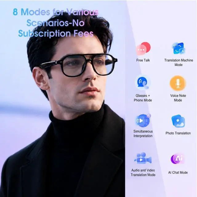 Alt view image 2 of 7 - Aviator Smart Glasses for Men Women, Real-Time AI Translation | Fashion Bluetooth Audio Glasses, Photochromic Lenses, Hands-Free Calling/Music, Voice Assistant, Driving Travel & Daily Wear