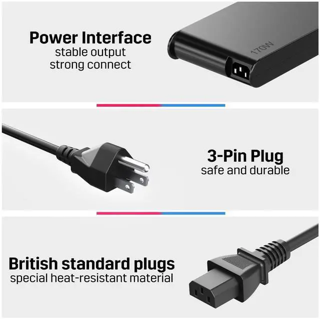 Alt view image 4 of 7 - Slim 170W 20V 8.5A Laptop Charger Replacement for Lenovo Legion Slim 5 5i Yoga Pro 9i LOQ Gaming ADL170SCC3A 4X20S56697 ThinkPad P1 P16 P70 P71 P72 P73 P53 IdeaPad Pro 5 AC Power Adapter Supply Cord