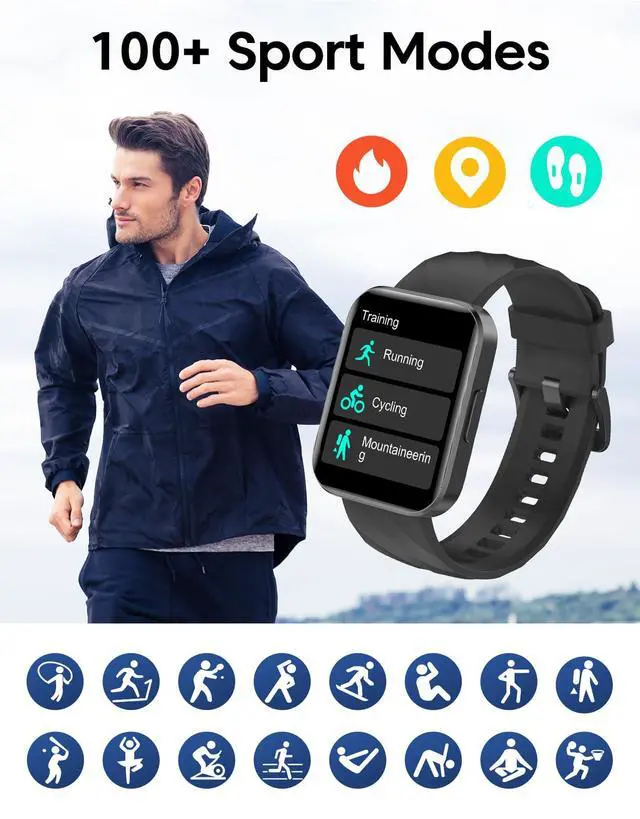 Alt view image 2 of 7 - Smart Watches for Women Men with Bluetooth Phone Call Compatible with iPhone/Android Phones, 1.85" Fitness Tracker Heart Rate Monitor Sleep Tracker Pedometer 100+ Sports Tracker Watch Waterproof Black