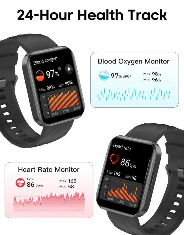 Alt view image 3 of 7 - Smart Watches for Women Men with Bluetooth Phone Call Compatible with iPhone/Android Phones, 1.85" Fitness Tracker Heart Rate Monitor Sleep Tracker Pedometer 100+ Sports Tracker Watch Waterproof Black