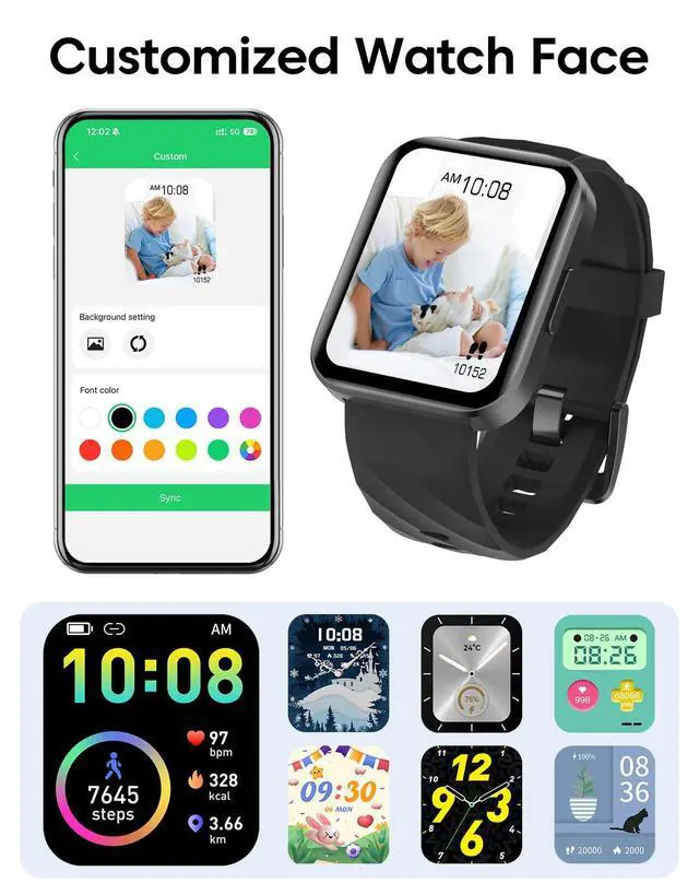 Alt view image 5 of 7 - Smart Watches for Women Men with Bluetooth Phone Call Compatible with iPhone/Android Phones, 1.85" Fitness Tracker Heart Rate Monitor Sleep Tracker Pedometer 100+ Sports Tracker Watch Waterproof Black
