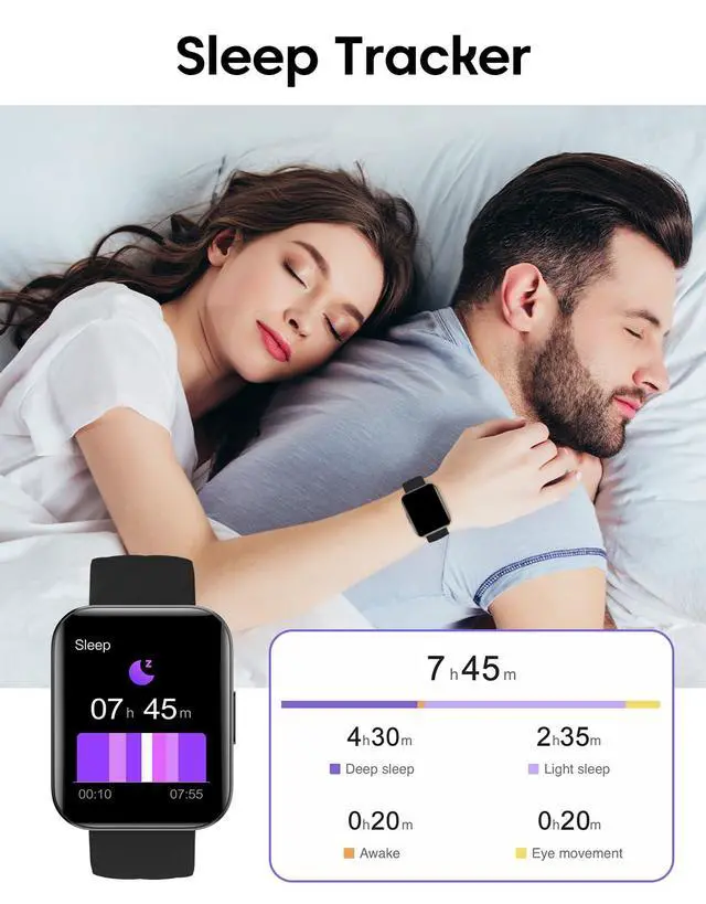 Alt view image 6 of 7 - Smart Watches for Women Men with Bluetooth Phone Call Compatible with iPhone/Android Phones, 1.85" Fitness Tracker Heart Rate Monitor Sleep Tracker Pedometer 100+ Sports Tracker Watch Waterproof Black