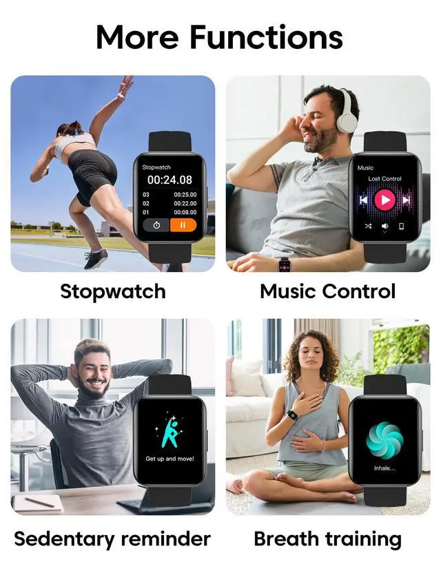 Alt view image 7 of 7 - Smart Watches for Women Men with Bluetooth Phone Call Compatible with iPhone/Android Phones, 1.85" Fitness Tracker Heart Rate Monitor Sleep Tracker Pedometer 100+ Sports Tracker Watch Waterproof Black