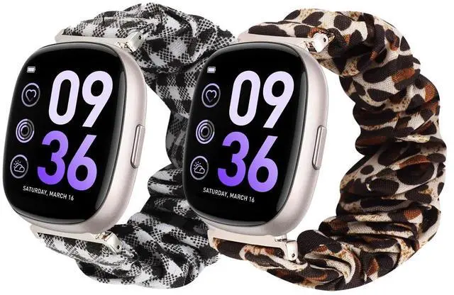 Main image of 2 Pack, Compatible with Sanorum G56 Watches Band, 22mm Quick Release Scrunchie Strap Stretchy Cute Elastic Replacement Fabric Band Women