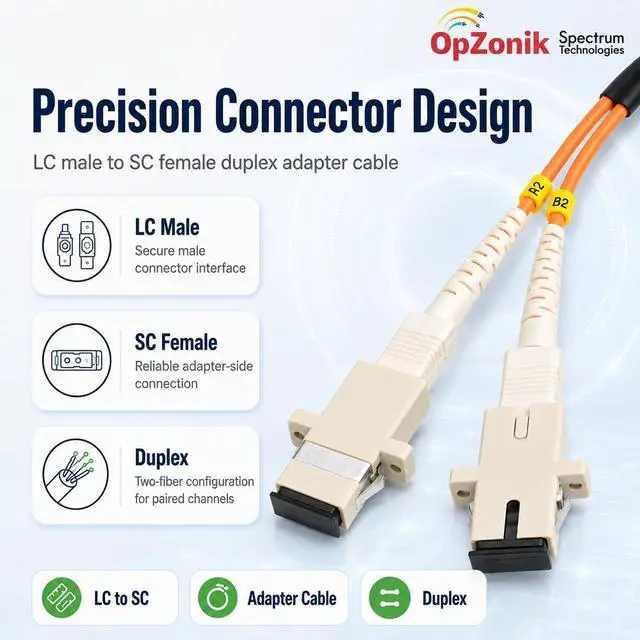 Alt view image 3 of 7 - 1FT LC to SC Fiber Optic Adapter Cable Multimode OM1 62.5/125 Duplex, LC Male to SC Female Fiber Adapter Cable 0.3 Meter (1 FT)