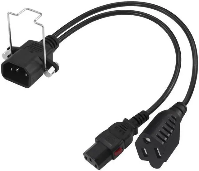 Main image of C14 to C13+NEMA 5-15R Y Splitter Power Cord, 1FT 18AWG 10A, Locking IEC320 C14 Male to C13+Nema 5-15R Female Splitter Adapter Extension Cord(Lockable C14&C13 connectors), Black 1-Pack