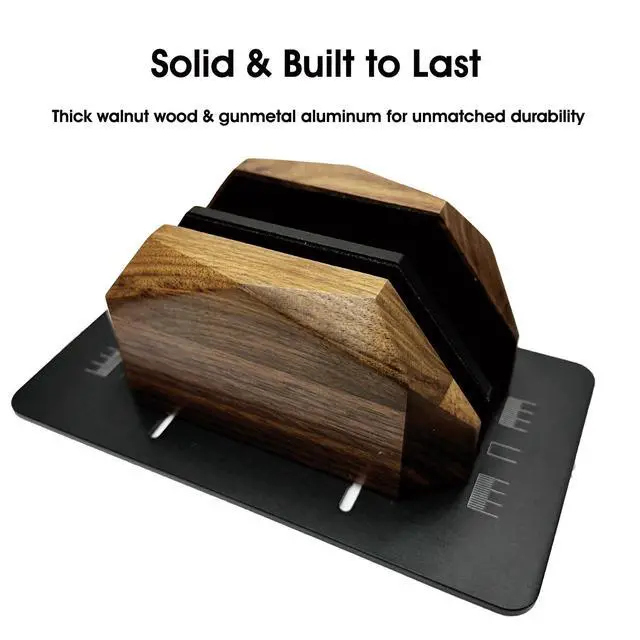 Alt view image 2 of 6 - Walnut Vertical Laptop Stand, Dual Slot Wood Laptop Holder for Desk | Wooden Width Adjustable for MacBook Pro/Air & Universal Laptops, American Black Walnut & Aluminum, Heavy Duty, Handcrafted