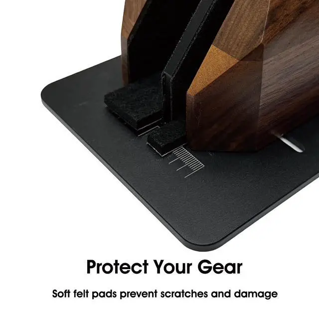 Alt view image 3 of 6 - Walnut Vertical Laptop Stand, Dual Slot Wood Laptop Holder for Desk | Wooden Width Adjustable for MacBook Pro/Air & Universal Laptops, American Black Walnut & Aluminum, Heavy Duty, Handcrafted