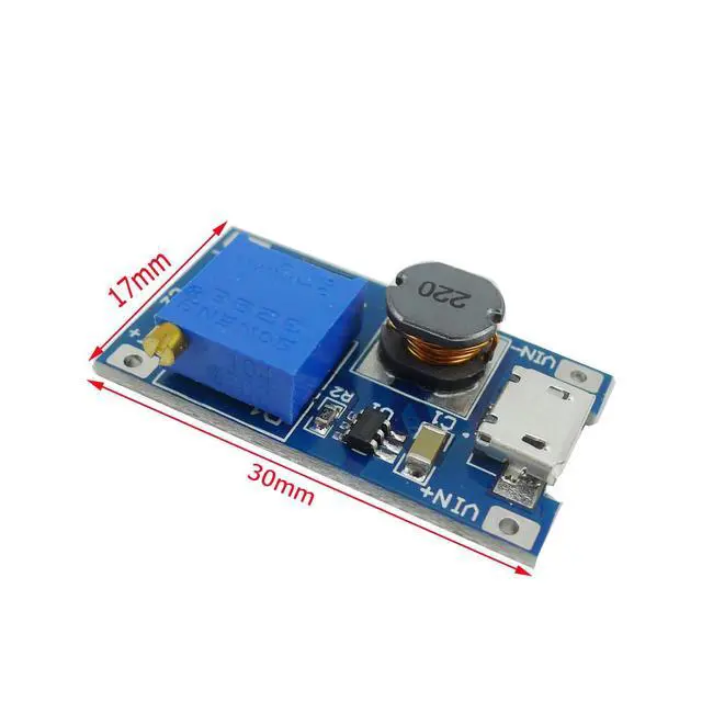 Alt view image 3 of 6 - 10-Pack MT3608 DC-DC Boost Converter, Micro USB | 2-24V to 5-28V adjustable, up to 93% efficiency, for DIY power supply and student electronics projects