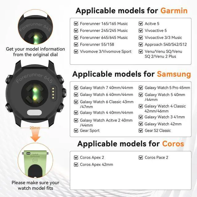Alt view image 6 of 7 - Compatible with Garmin Forerunner 245/Forerunner 645 Watch Band