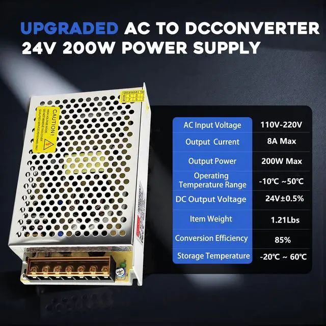 Alt view image 2 of 7 - 110V AC to DC 24V Converter 120V to 24V 8A 200W Power Supply | 8A 200W Switching Power Supply for LED Strip Motor Pump CCTV Camera System Car Stereo 3D Printer