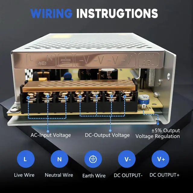Alt view image 4 of 7 - 110V AC to DC 24V Converter 120V to 24V 8A 200W Power Supply | 8A 200W Switching Power Supply for LED Strip Motor Pump CCTV Camera System Car Stereo 3D Printer