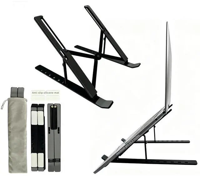 Main image of Desktop Laptop Stand, iPad Stand, Aluminum Alloy, Portable Foldable, 7Level Adjustable, Ergonomic, Suitable for Laptops Up to 18 Inches,Easily Put in Bag & use anywhere (1, Full silicone Black)