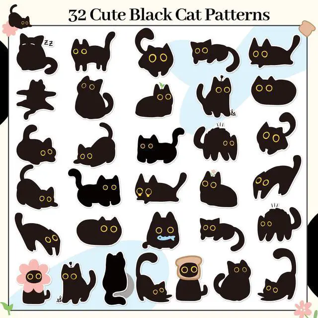 Alt view image 2 of 6 - Cute Black Cat Stickers - 2000Pcs in 4 Rolls Funny Decals for Kids | 16 Designs Cartoon Kittens, Decorative Adhesive Roll Stickers, Birthday Party Gift, Student Rewards, Guitar Laptop Home Decor