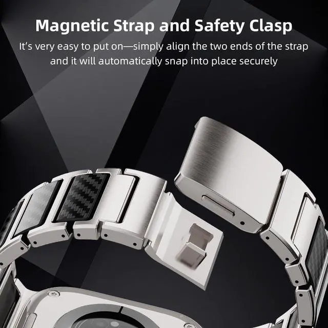 Alt view image 2 of 6 - Magnetic Titanium Band Compatible with Apple Watch Ultra 3 2 1 Series 11 10 9 8 7 SE, Premium Dual Material Strap for Men Business & Sports, Compatible with 44mm 45mm 46mm 49mm Large Dial Models