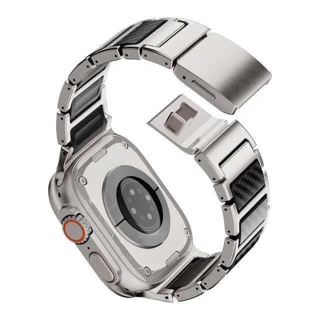 Alt view image 5 of 6 - Magnetic Titanium Band Compatible with Apple Watch Ultra 3 2 1 Series 11 10 9 8 7 SE, Premium Dual Material Strap for Men Business & Sports, Compatible with 44mm 45mm 46mm 49mm Large Dial Models