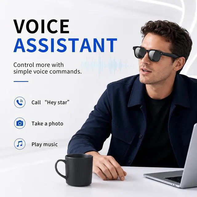 Alt view image 6 of 6 - Smart Glasses with Camera & AI, 8MP Photo/Video Recording Glasses with Image Stabilization, Live Translation & Voice Control, Bluetooth Music, Type-C Charging, for Outdoor Cycling Travel Recording
