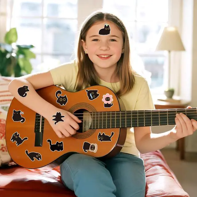 Alt view image 4 of 6 - Cute Black Cat Stickers - 2000Pcs in 4 Rolls Funny Decals for Kids | 16 Designs Cartoon Kittens, Decorative Adhesive Roll Stickers, Birthday Party Gift, Student Rewards, Guitar Laptop Home Decor