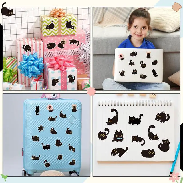 Alt view image 6 of 6 - Cute Black Cat Stickers - 2000Pcs in 4 Rolls Funny Decals for Kids | 16 Designs Cartoon Kittens, Decorative Adhesive Roll Stickers, Birthday Party Gift, Student Rewards, Guitar Laptop Home Decor