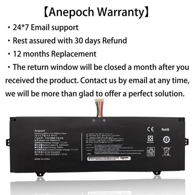Alt view image 3 of 7 - AA-PBMN4VN Laptop Battery Replacement for Samsung Galaxy Book Pro 360 15 15.6" NP950XDB NP950XDB-KB1US NP950XDB-KA1US NP950XDB-KC5US NP950XDB-KC3US NP950QDB NP950QDB-KB1US 15.44V 67Wh 4405mAh