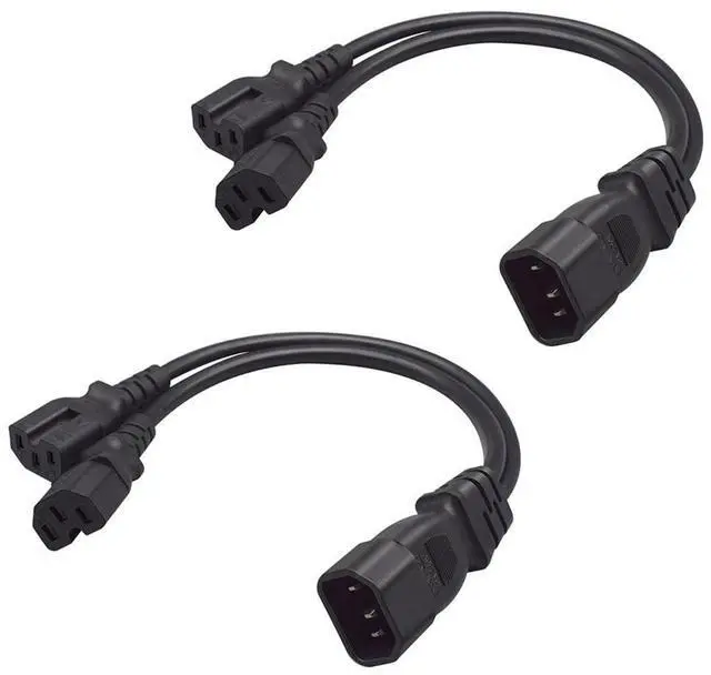Main image of 2 Pack IEC320 C14 to Dual Socket C15+C15 Y Splitter Power Adapter CableDual C15 Female to C14 Male PDU Style Computer AC Power Cable for Computer HDTV Monitor&Scanner1FT/0.32M