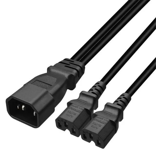 Alt view image 2 of 6 - 2 Pack IEC320 C14 to Dual Socket C15+C15 Y Splitter Power Adapter CableDual C15 Female to C14 Male PDU Style Computer AC Power Cable for Computer HDTV Monitor&Scanner1FT/0.32M
