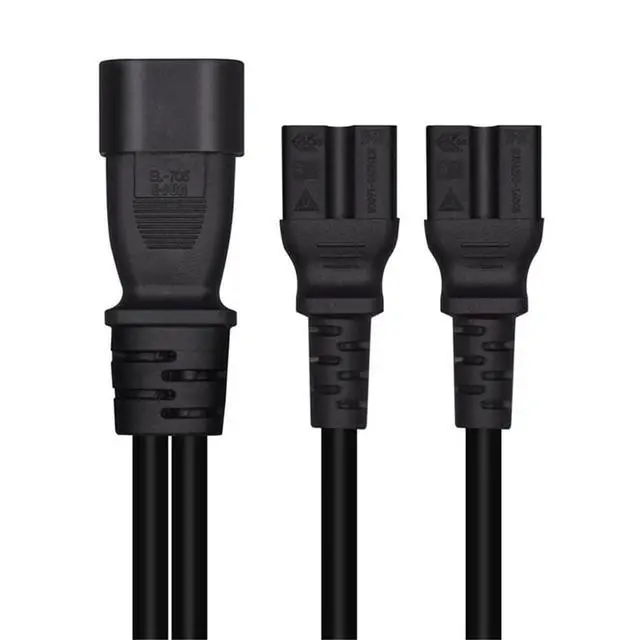 Alt view image 3 of 6 - 2 Pack IEC320 C14 to Dual Socket C15+C15 Y Splitter Power Adapter CableDual C15 Female to C14 Male PDU Style Computer AC Power Cable for Computer HDTV Monitor&Scanner1FT/0.32M