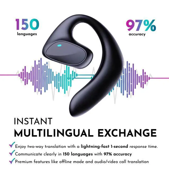 Alt view image 4 of 7 - AI Translation Earbuds Real Time - All Language Translator | Headphone Translating Earpiece Device - Wireless Bluetooth Offline Live Translate Earphone Interpreter Open Earpod (Black)