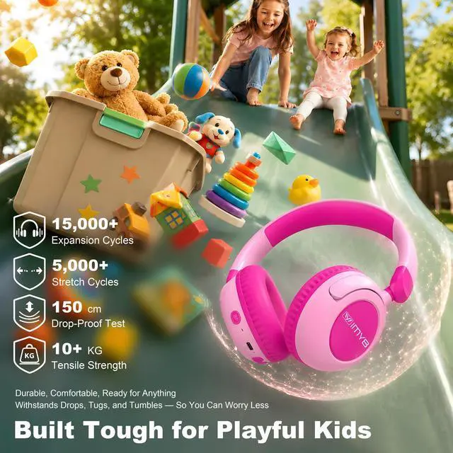 Alt view image 4 of 7 - Kids Bluetooth Headphones for Girls, Pink Foldable Wireless Headset | 85/94dB Safe Volume Limit, 80H Playtime, Bluetooth 5.4, HD Mic, Type-C Fast Charge for School & Travel