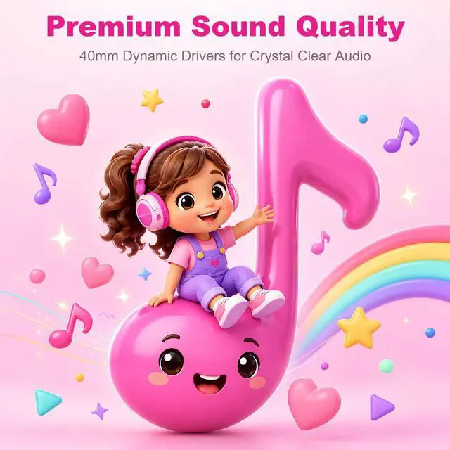 Alt view image 7 of 7 - Kids Bluetooth Headphones for Girls, Pink Foldable Wireless Headset | 85/94dB Safe Volume Limit, 80H Playtime, Bluetooth 5.4, HD Mic, Type-C Fast Charge for School & Travel