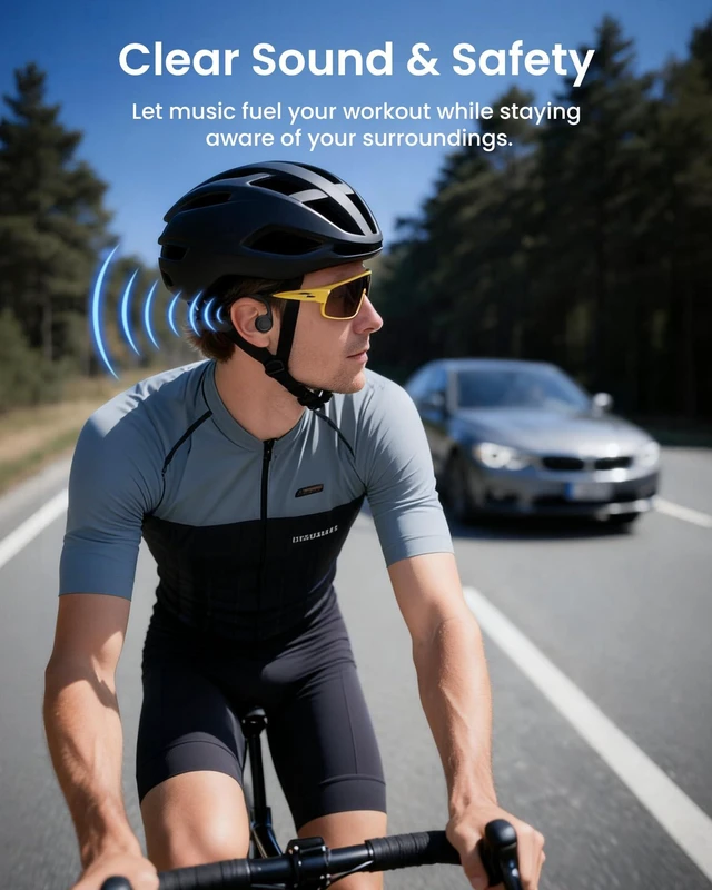 Alt view image 3 of 7 - Bone Conduction Headphones,Open Ear Bluetooth 5.4 Earphones with Mic for Running, 13H Playtime, IP55 Sweat & Water-Resistant Wireless Earbuds, Headphones for Sports, Workouts Cycling, Hiking, DBK