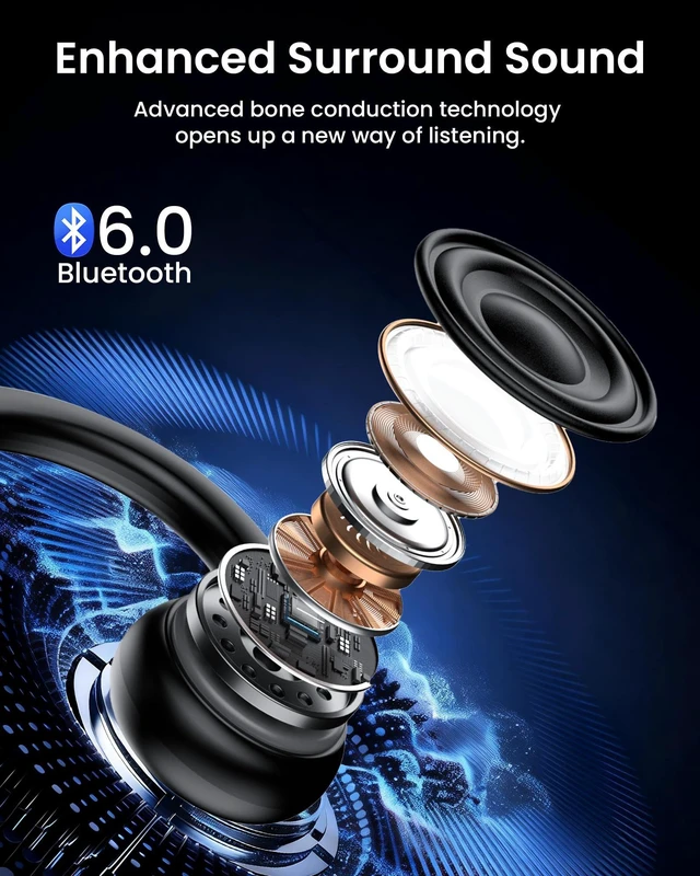 Alt view image 7 of 7 - Bone Conduction Headphones,Open Ear Bluetooth 5.4 Earphones with Mic for Running, 13H Playtime, IP55 Sweat & Water-Resistant Wireless Earbuds, Headphones for Sports, Workouts Cycling, Hiking, DBK