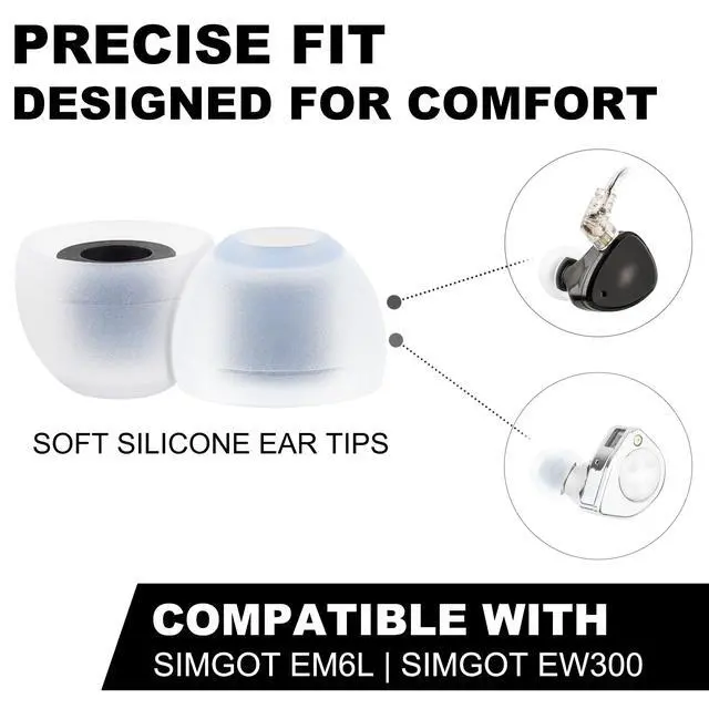 Alt view image 2 of 5 - Replacement Ear Tips Compatible with SIMGOT EM6L, EW300 Earbuds | Soft Silicone Eartips with Portable Storage Box (9 Pairs, White, S/M/L)