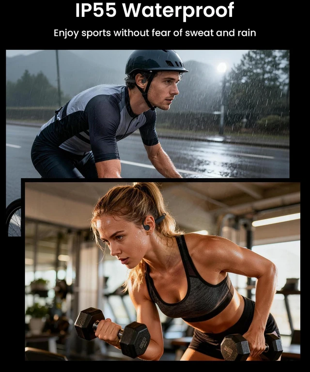 Alt view image 6 of 7 - Bone Conduction Headphones,Open Ear Bluetooth 5.4 Earphones with Mic for Running, 13H Playtime, IP55 Sweat & Water-Resistant Wireless Earbuds, Headphones for Sports, Workouts Cycling, Hiking, DBK