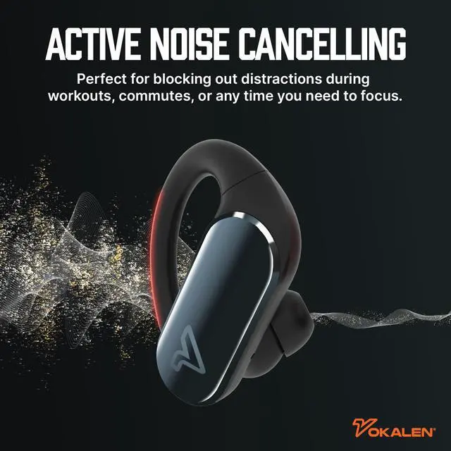 Alt view image 5 of 6 - Reflex Pro - Wireless Sport Earbuds with Ear Hooks, Active Noise Cancellation, up to 50H of Battery Life, IP68 Dust and Waterproof, Touch Control, Secure Fit for Sports (Black)