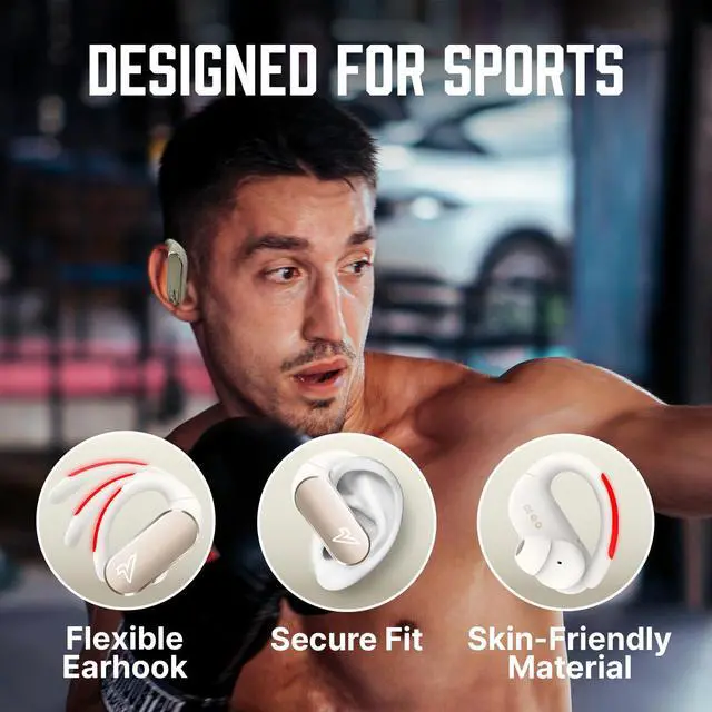 Alt view image 2 of 6 - Reflex Pro - Wireless Sport Earbuds with Ear Hooks, Active Noise Cancellation, up to 50H of Battery Life, IP68 Dust and Waterproof, Touch Control, Secure Fit for Sports (White)