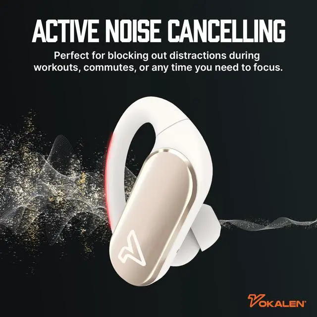Alt view image 5 of 6 - Reflex Pro - Wireless Sport Earbuds with Ear Hooks, Active Noise Cancellation, up to 50H of Battery Life, IP68 Dust and Waterproof, Touch Control, Secure Fit for Sports (White)