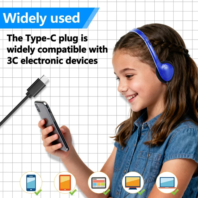 Alt view image 4 of 6 - USB C Classroom Headphones Bulk for Kids, Wired On Ear 20 Pack | Type C Headphones for School Students Museum Library Computer Lab K-12 Boys Girls Teens Mixed Colors
