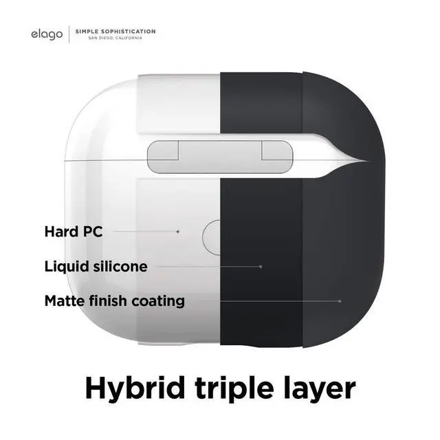 Alt view image 3 of 6 - Liquid Hybrid Case for AirPods 3 | Triple Layer Protection, Keychain Included, Wireless Charging, Shock Resistant (Black)