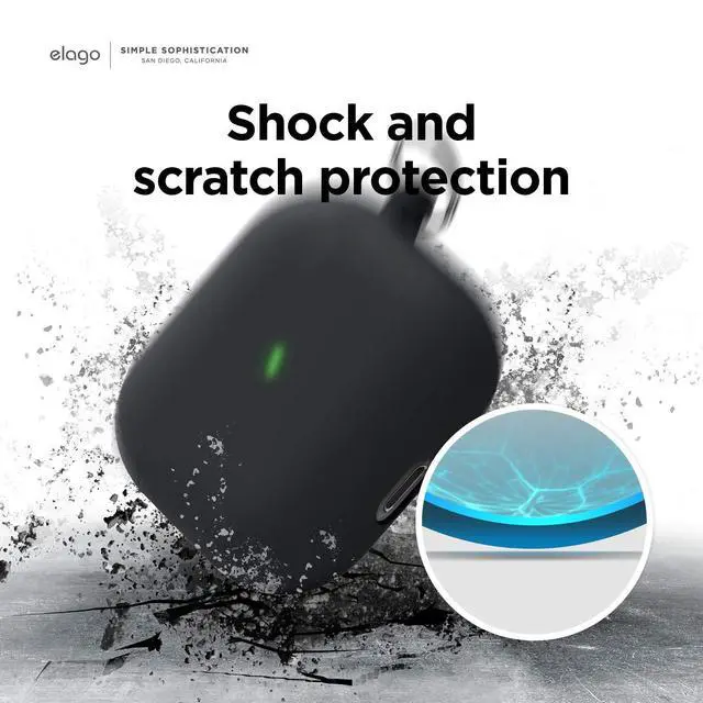 Alt view image 6 of 6 - Liquid Hybrid Case for AirPods 3 | Triple Layer Protection, Keychain Included, Wireless Charging, Shock Resistant (Black)