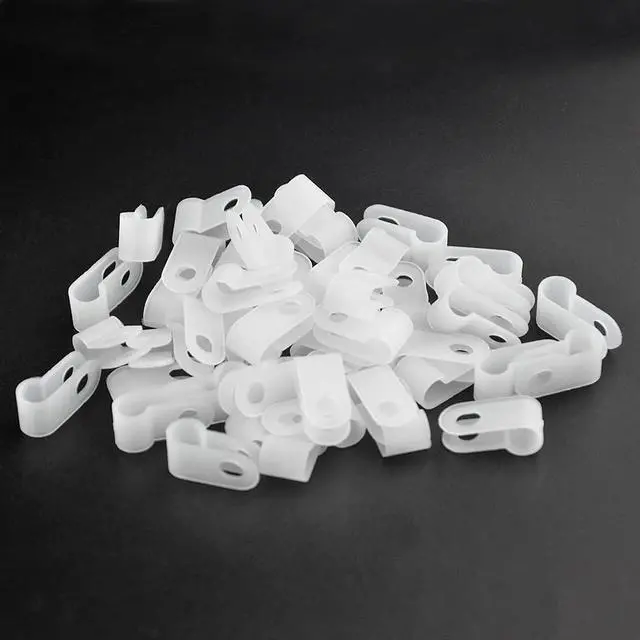 Alt view image 6 of 7 - 400pcs White Nylon R-Type Cable Clamps Fastener for 1/4 Inch (6.35mm) Dia Wire Tube Plastic Wire Cord Clip Fixer for Wire Management